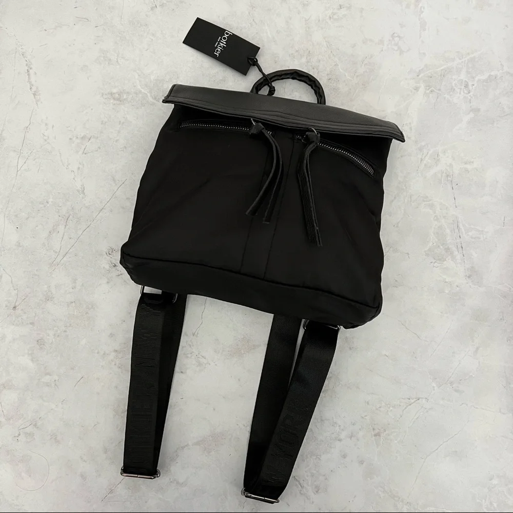 NWT BOTKIER New York Trigger Nylon Backpack Black Flap Travel Campus Bag